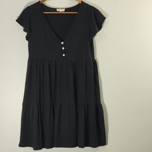 See you Monday LA Black Ribbed Jersey Tiered Ruffle Babydoll Dress Lightweight M